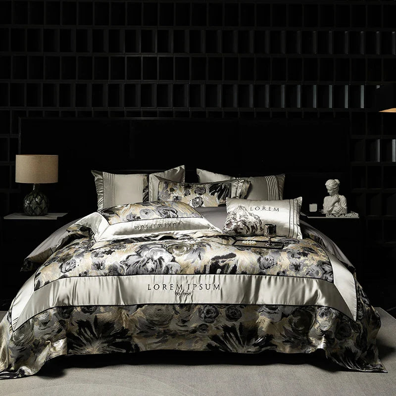 Afralia™ Luxe Brocade Jacquard Bedding Set with Egyptian Cotton & Embroidery