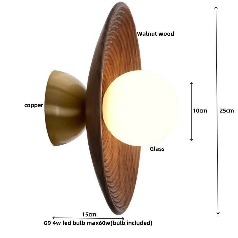 Afralia™ Nordic LED Walnut Wood Glass Wall Light - Modern Simple Luminaire