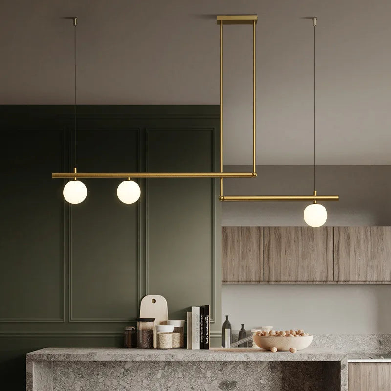 Afralia™ Minimalist Linear Pendant Light for Modern Living Room, LED Restaurant Chandelier