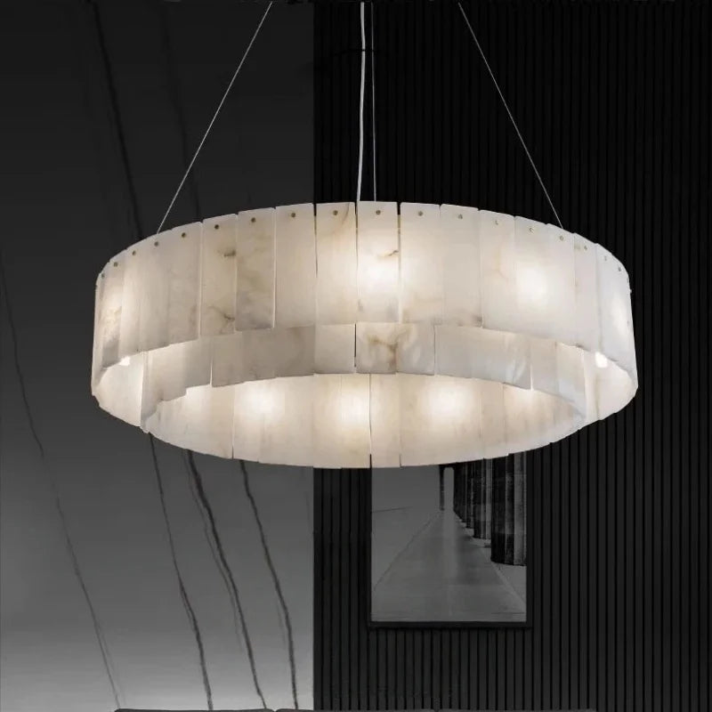 Afralia™ Full Copper Marble Pendant Lamp: Luxury Circular LED Light for Living Room