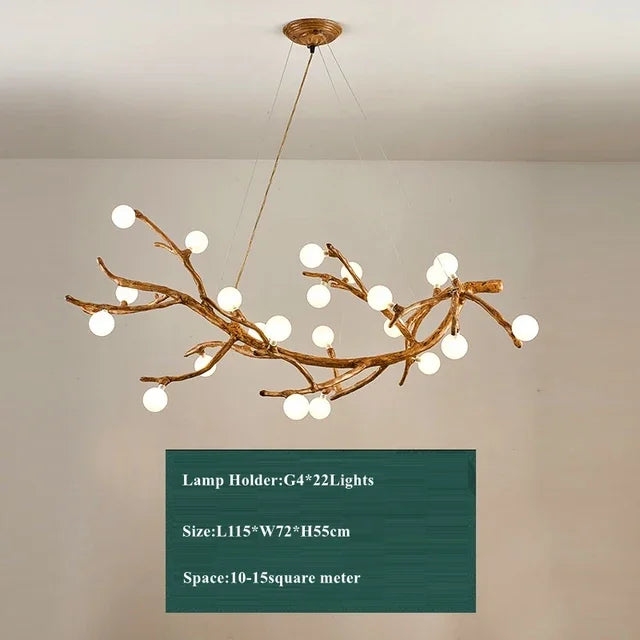Afralia™ Retro LED Chandelier: Tree Branch Art Ceiling Pendant Lights for Living Bedroom