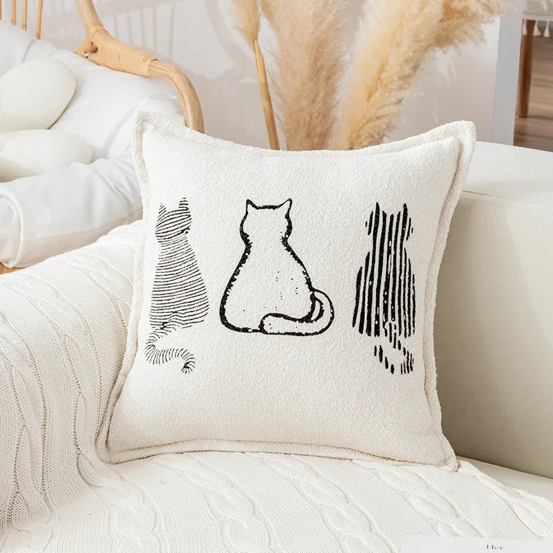 Afralia™ Nordic Cat Print Plush Pillow Case for Autumn Home Decor