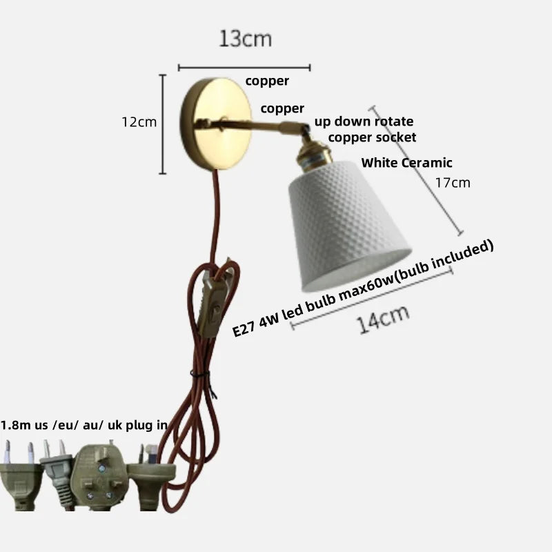 Afralia™ Ceramic LED Wall Lights | Pull Chain Switch | Bedroom Mirror Fixture
