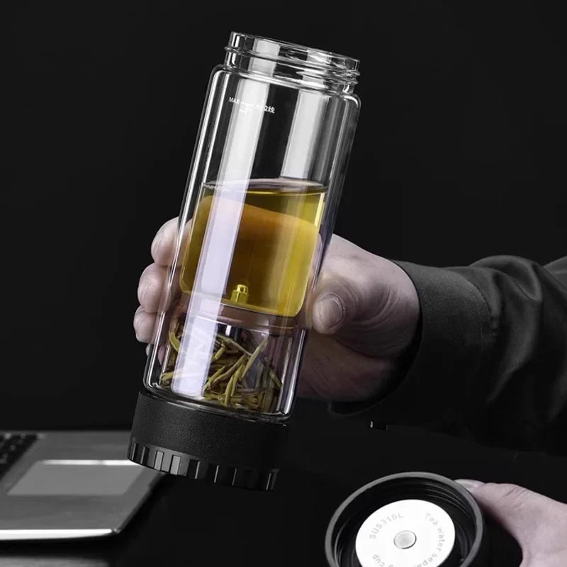 Afralia™ Portable Glass Tea Bottle Tumbler with Separate Brewing and Filtering Bins