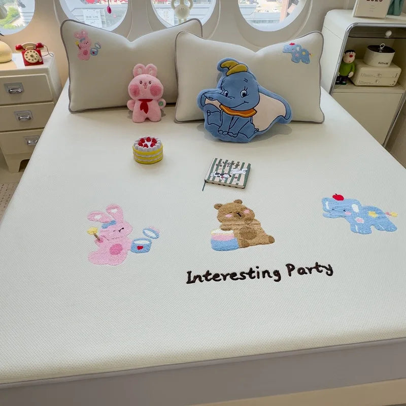 Afralia™ Cartoon Embroidered Fitted Sheet for Single Bed - All-Season Comfort