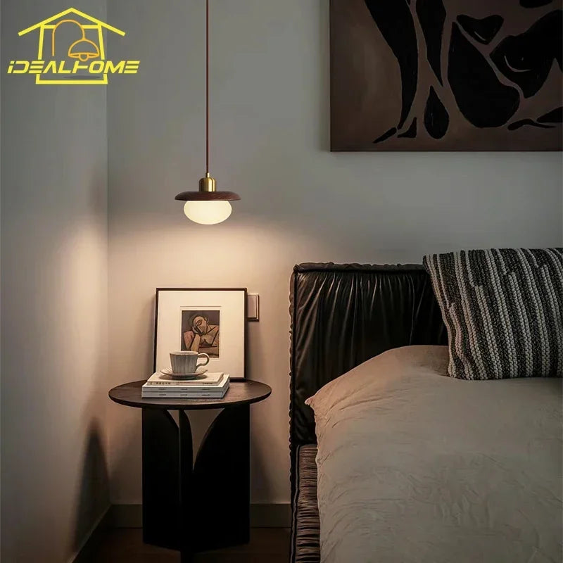 Afralia™ Vintage Black/Walnut Wood Copper Pendant Lights LED E27 Hanging Lamp