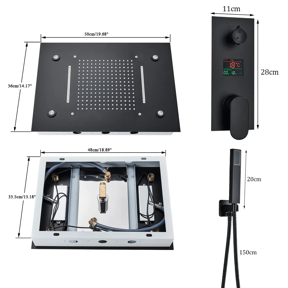 Afralia™ LED Shower Faucet Set Rain Waterfall System with Remote Control & Colorful Ceiling Display