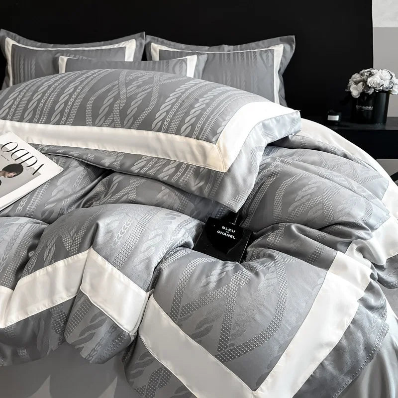 Afralia™ Cotton Jacquard Duvet Cover Set for Queen Double Bed - High End & Cozy