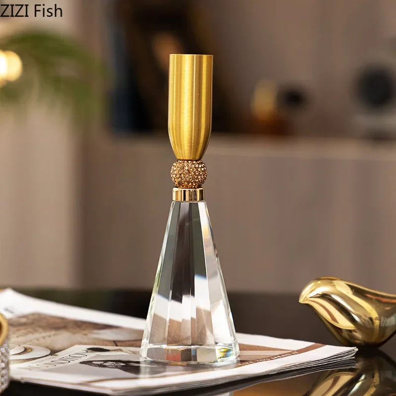 Afralia™ Crystal Lotus Candle Holder Desk Decor Romantic Candlestick Modern Home Accents