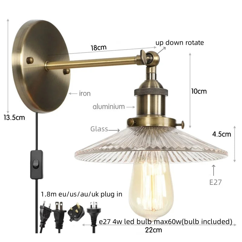 Afralia™ Vintage Chrome LED Wall Light with Clear Glass Sconce for Indoor Bedroom