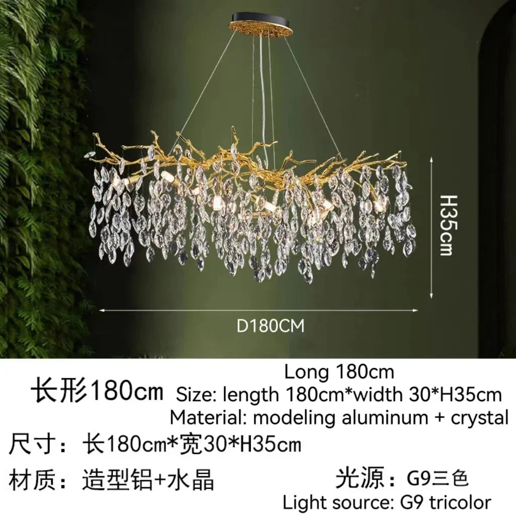 Afralia™ Golden Crystal Tree Ceiling Chandelier, Luxury Aluminum Art Fixture