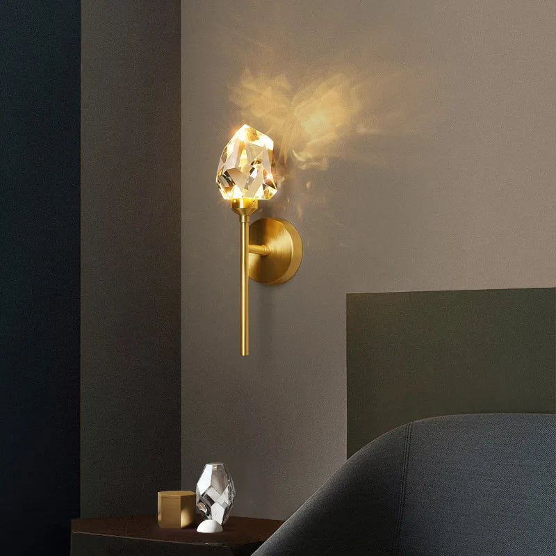 Afralia™ Crystal Gold LED Wall Sconce for Bedroom Living Room Hotel Hallway