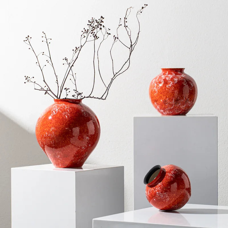 Afralia™ Red Porcelain Vase: The Kiln Turns Red Glaze Flower Vase & Terrarium