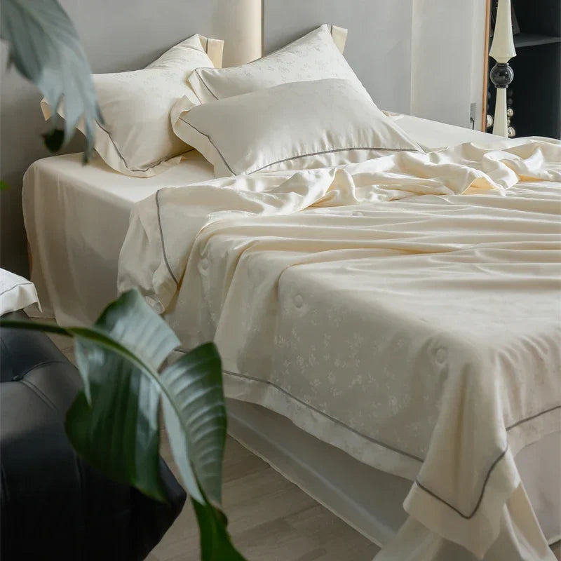 Afralia™ Luxe Lyocell Jacquard Summer Blanket with Mulberry Silk Fill Comforter