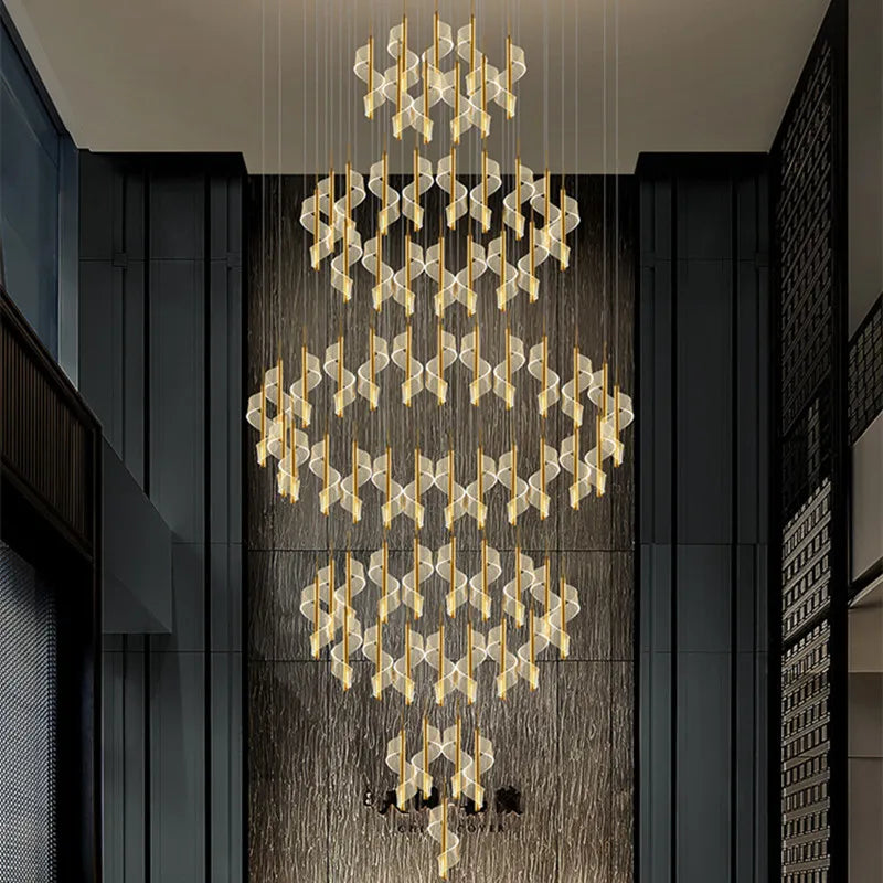 Afralia™ Modern Gold Spiral Stairs Acrylic Chandelier LED Pendant Lighting Spiral Stairs Hanging Luminarias