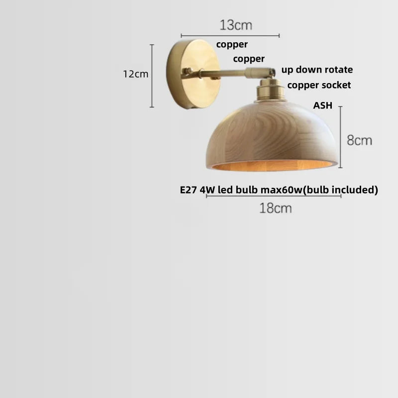 Afralia™ Walnut Wood LED Wall Sconce, Pull Chain Switch, Copper Socket, Bedroom Aisle Hallway