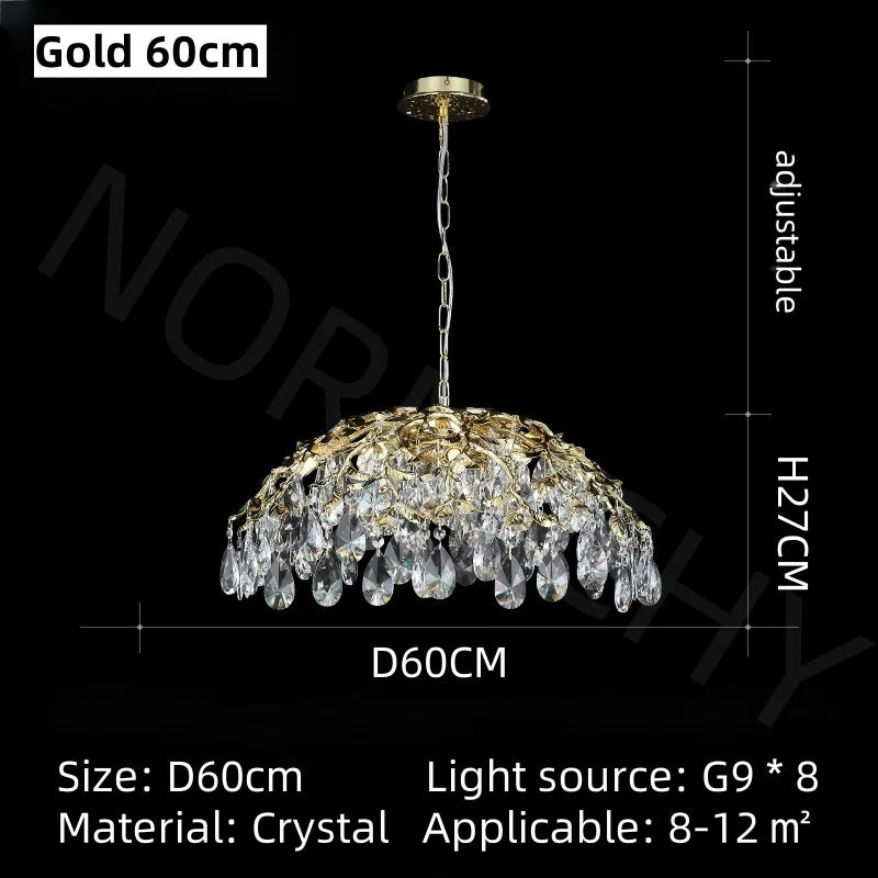Afralia™ Golden Crystal Chandelier for Dining Living Room Bedroom Kitchen Table Lighting