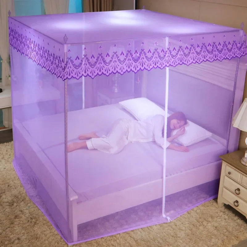 Afralia™ Zipper Lace Mosquito Net - Stainless Steel Bracket, Romantic Queen Bed Nets