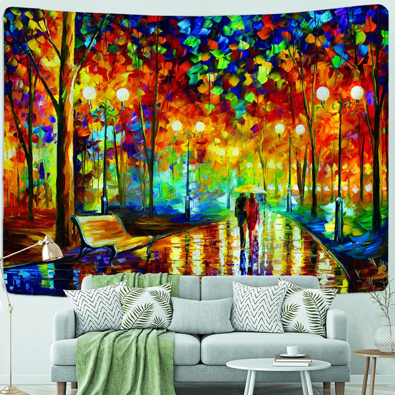 Afralia™ Vintage Pastoral Oil Painting Tapestry Wall Hanging Hippie Decor