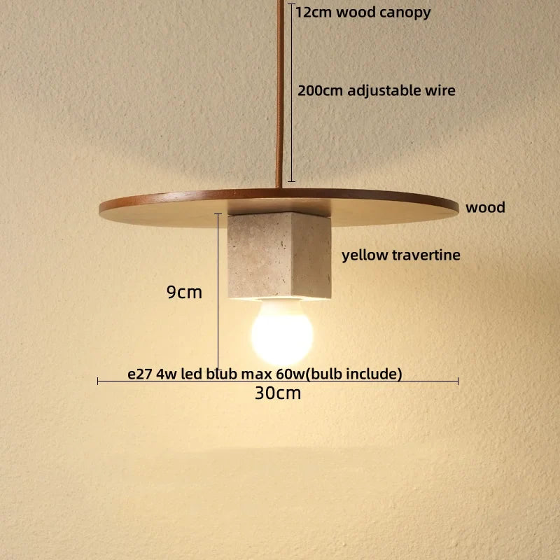 Afralia™ Yellow Travertine LED Pendant Lights Bar Semicircle Iron Stone Globe Hanging Lamp