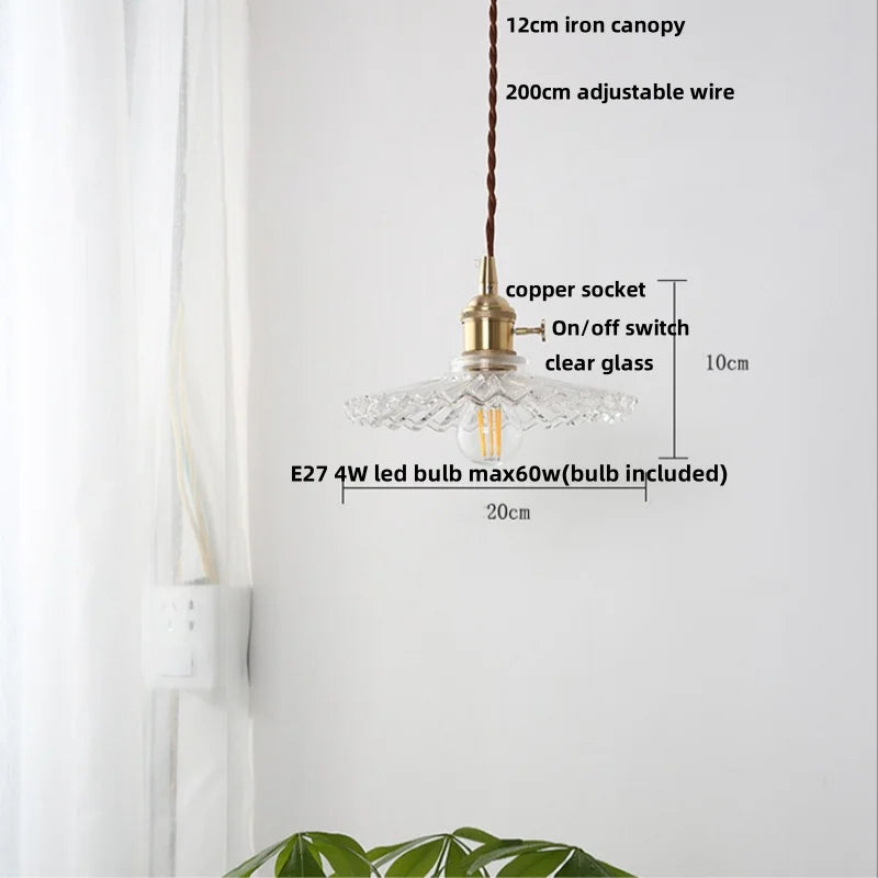 Afralia™ Glass Copper LED Pendant Lamp with Wire Adjustment & Knob Switch