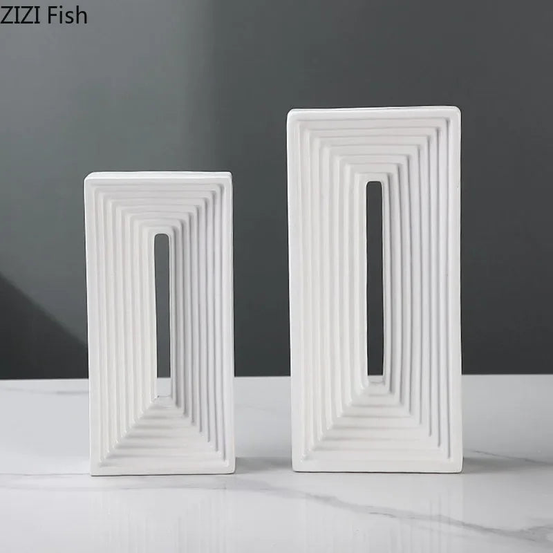 Ceramic Geometric Sculpture. Abstract Desk Decor. Afralia™ Square Arch Statue.