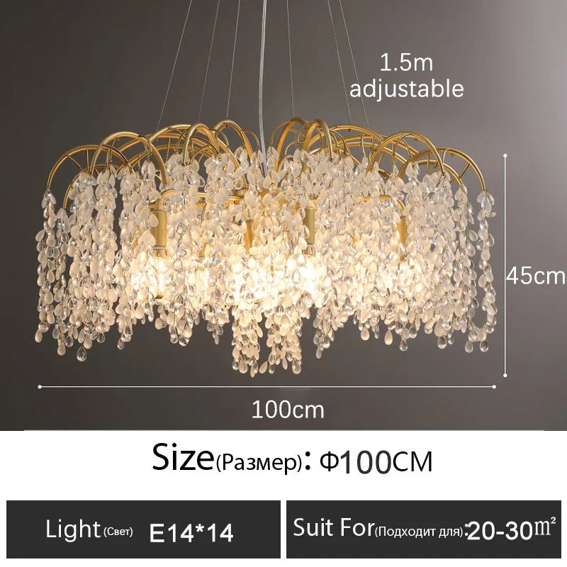Afralia™ Modern Luxury Crystal Chandelier Golden Gloss LED Ceiling Lamp