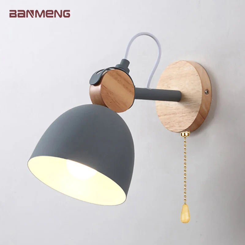 Afralia™ Nordic Wood and Iron Adjustable LED Wall Lamp for Indoor Living Spaces