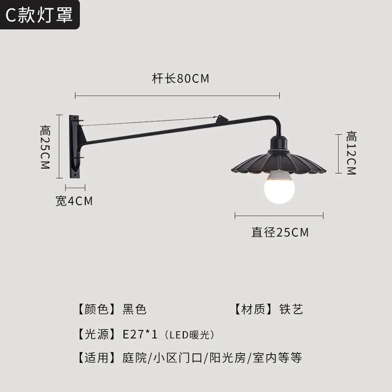 Afralia™ Outdoor Wall Lamp LED E27 Swing Arm Industrial Rotatable Wall Mounted