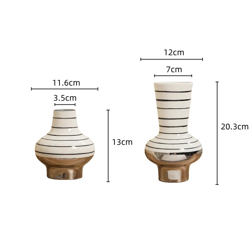 Afralia™ Stripe Geometry Ceramic Vase - Home Decor Handicraft & Tabletop Ornaments