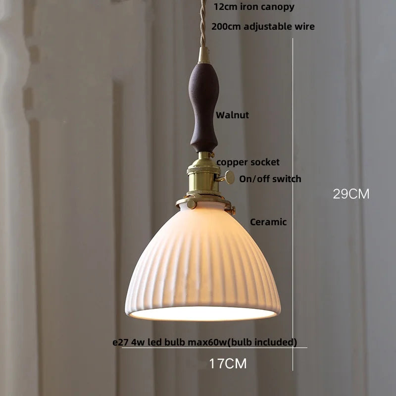 Afralia™ Nordic LED Pendant Light White Ceramic with Copper Knob Switch