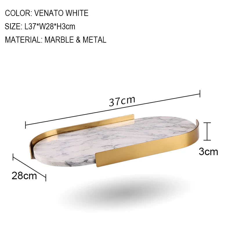 Afralia™ Marble Tray with Golden Metal Pallet for Bathroom Luxury Storage