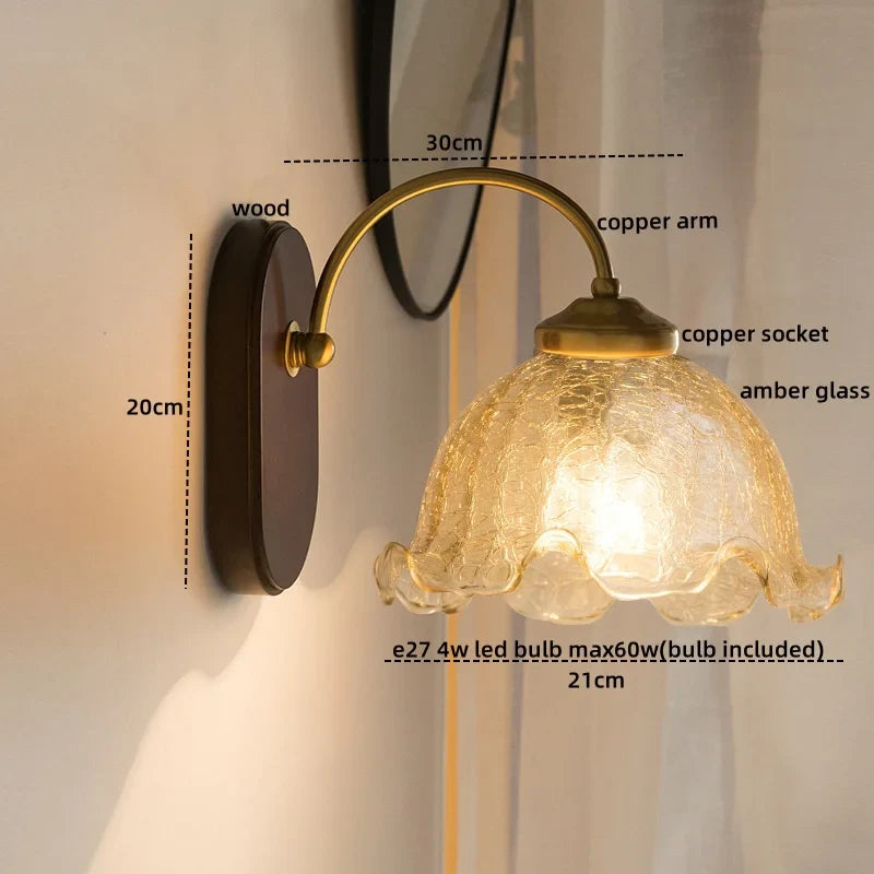Afralia™ Glass Copper LED Wall Lights - Nordic Modern Bedroom Bathroom Living Room Lamp
