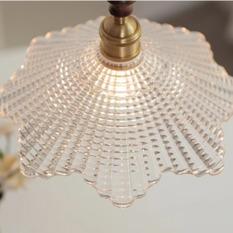 Afralia™ Nordic Walnut Wood LED Pendant Light Clear Glass Hang Lamp