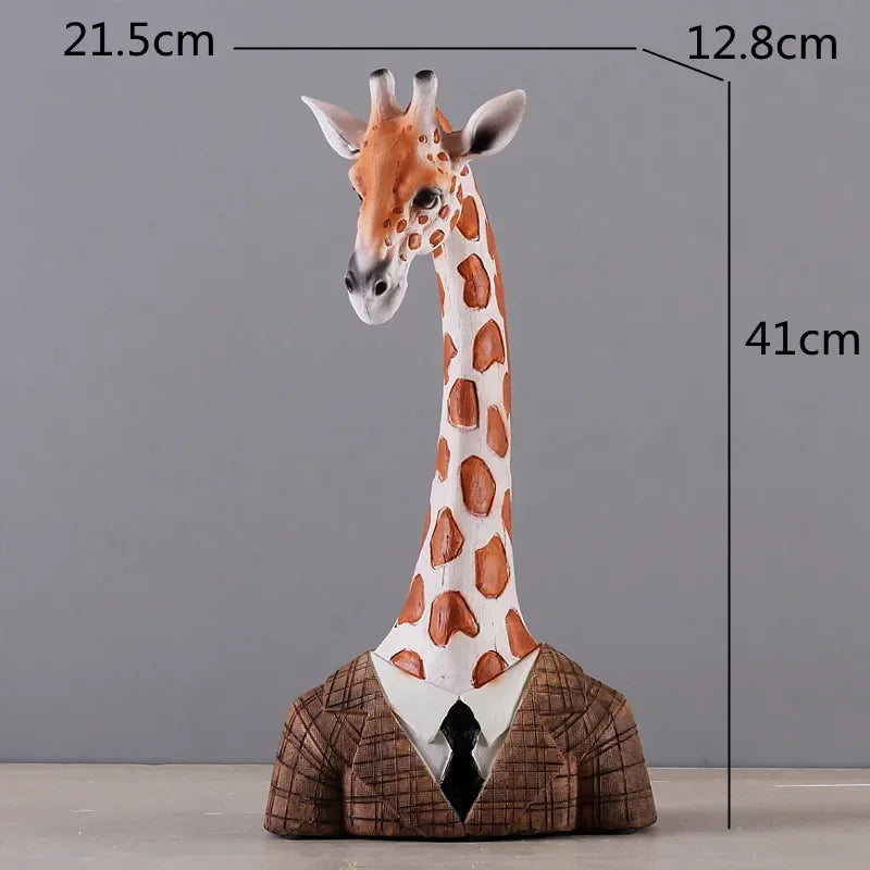 Afralia™ Zebra Giraffe Resin Animal Head Sculpture Statue Desktop Ornament