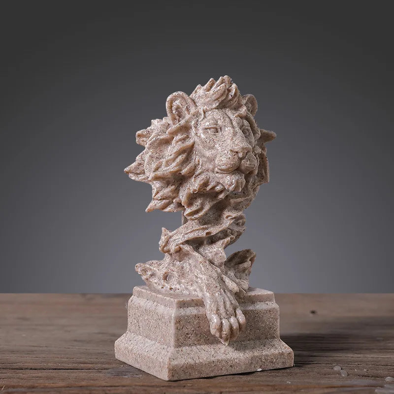 Afralia™ Lion Head Resin Statue Vintage Animal Imitation Bronze Home Office Decor