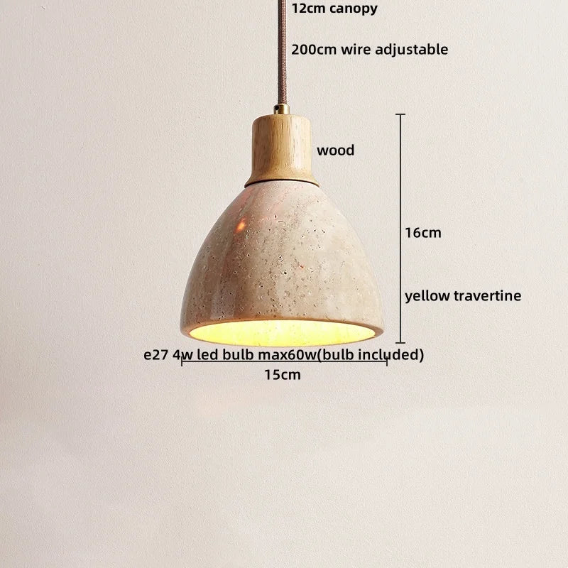 Afralia™ Nordic LED Pendant Lamp Wood Base Yellow Travertine Adjustable Hanging Light