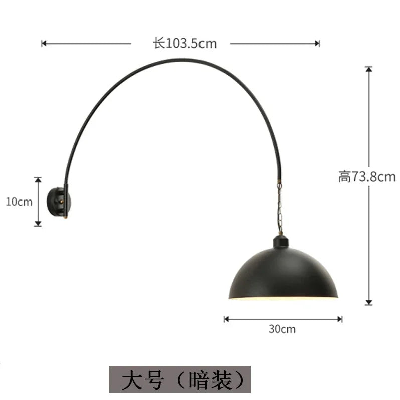 Afralia™ Rotatable Black Wall Lamp LED E27 Swing Arm Long Pole Industrial Design