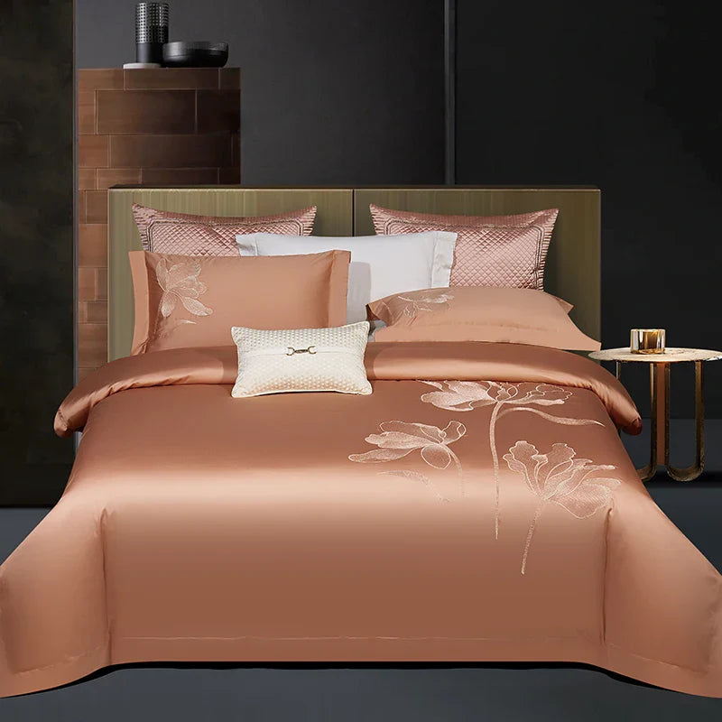 Afralia™ Luxury Flower Embroidery 1000TC Egyptian Cotton Bedding Set - 4Pcs