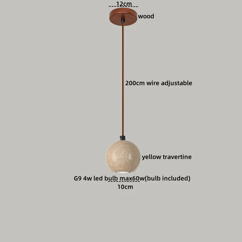 Afralia™ Wood Nordic LED Hanging Pendant Light Yellow Travertine Modern Balcony Bedroom Restaurant
