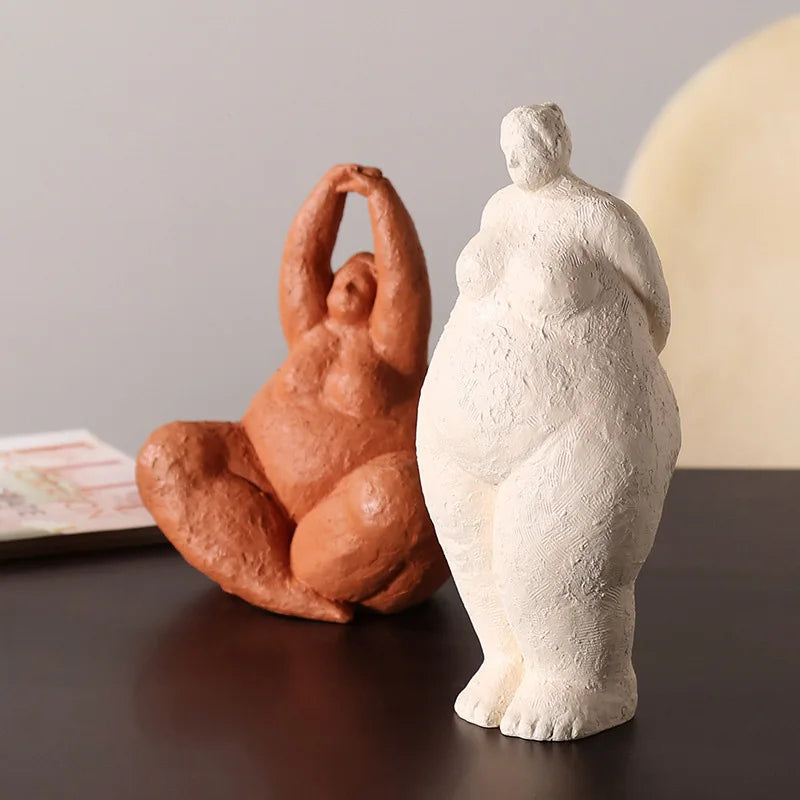 Afralia™ Abstract Fat Lady Figurines Vintage Woman Statue Resin Crafts Home Decor Ornaments