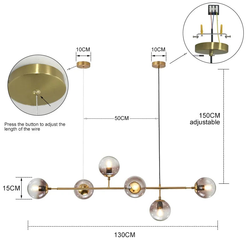 Afralia™ Brass Glass Ball Chandelier for Modern Living Room Dining Decor