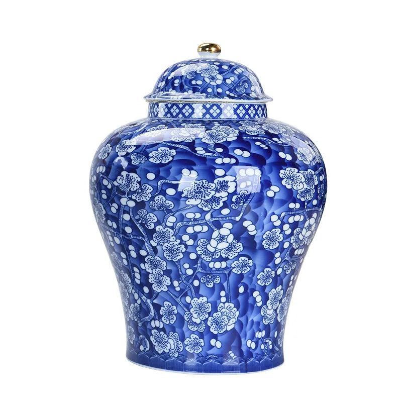 Afralia™ Blue White Porcelain General Jar Tea Pot Sealed Storage Tank Home Decor