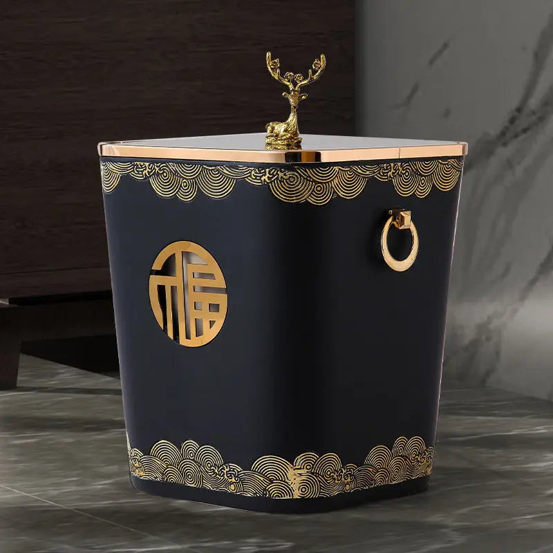 Afralia™ Modern New Chinese Style Trash Can with Lid for Living Room Decoration