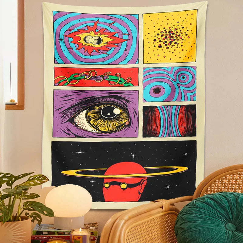 Afralia™ Starry Sky Psychedelic Space Cartoon Tapestry Wall Hanging for Home Decor