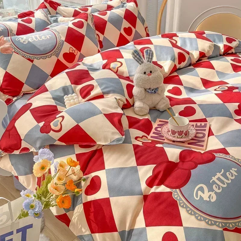 Afralia™ Cartoon Print Polyester Bedding Set Full Size Soft Duvet Cover Set
