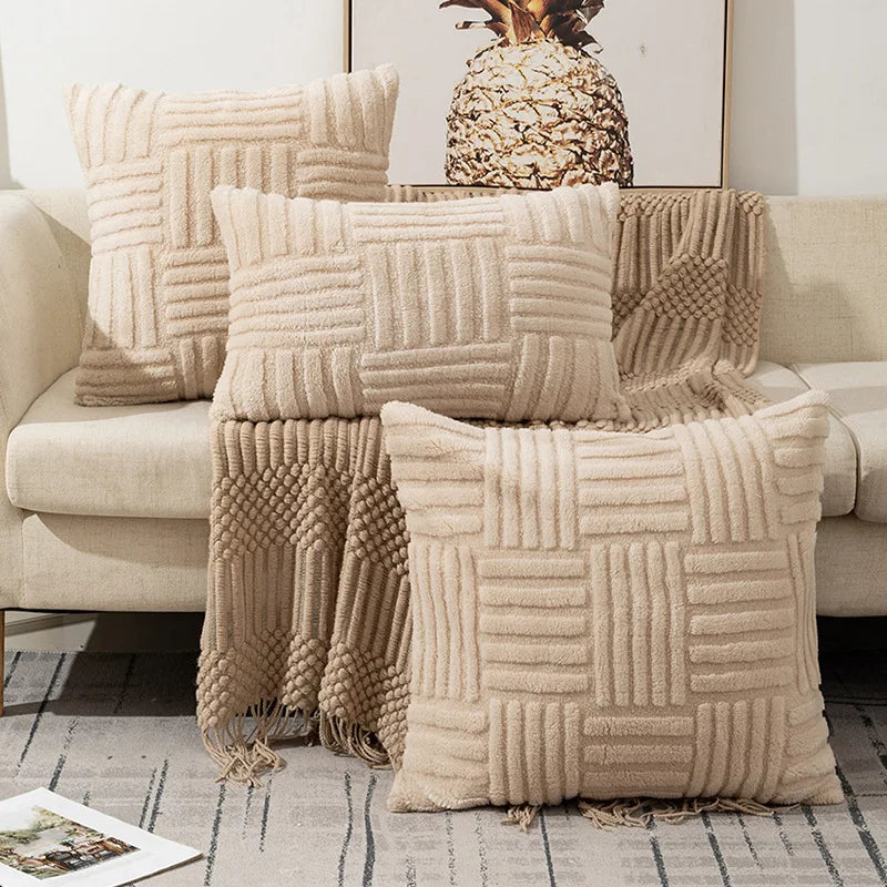 Afralia™ Boho Faux Fur Plush Throw Pillow Covers, Cream White Luxury Soft Fluffy Decorative Pillowcase