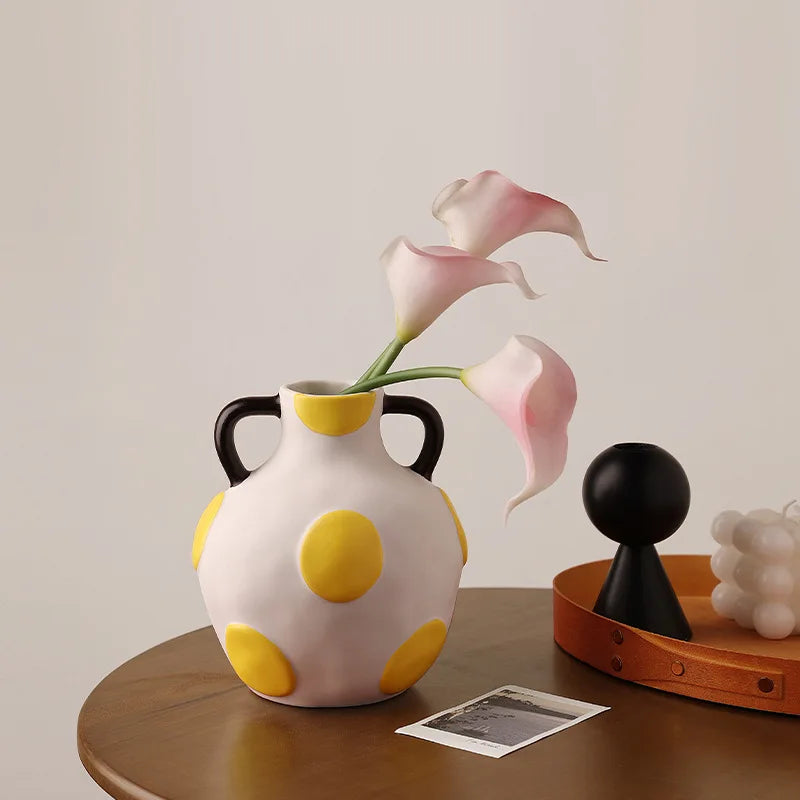 Afralia™ Ceramic Vase Kettle Geometric Graffiti Flowerpot Home Decoration Accessories