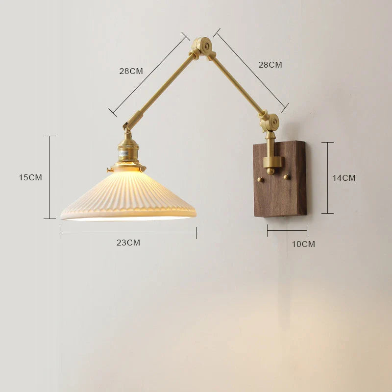 Afralia™ Copper Swing Arm LED Wall Sconce Pull Chain Switch Rotate Walnut Canopy