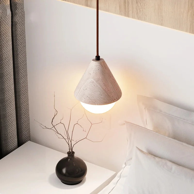 Afralia™ White Glass LED Pendant Light Fixture - Nordic Modern Yellow Travertine Hanging Lamp